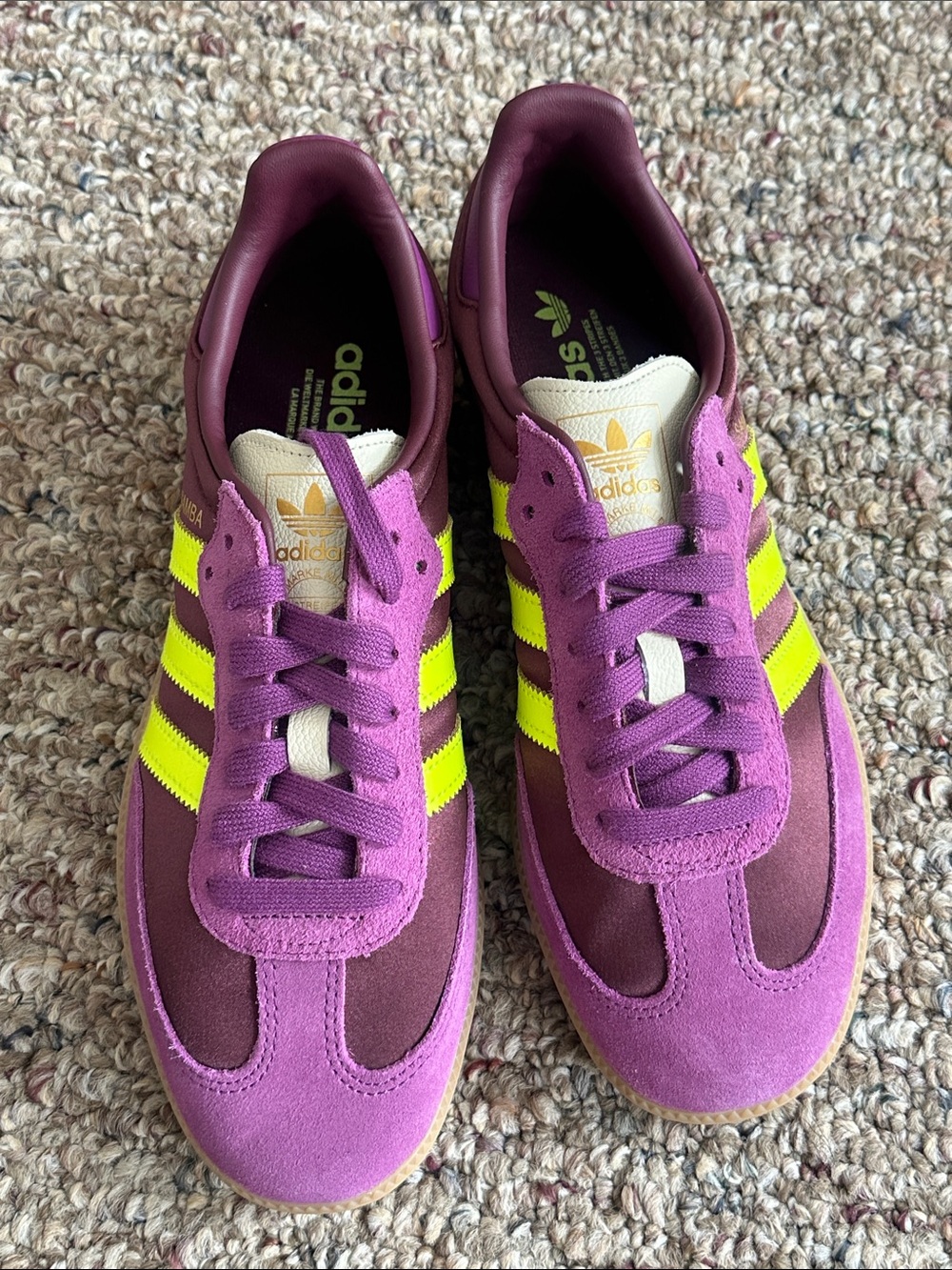 adidas samba Purple and Neon Yellow Suede Low-Top Sneakers - Picture 2 of 8
